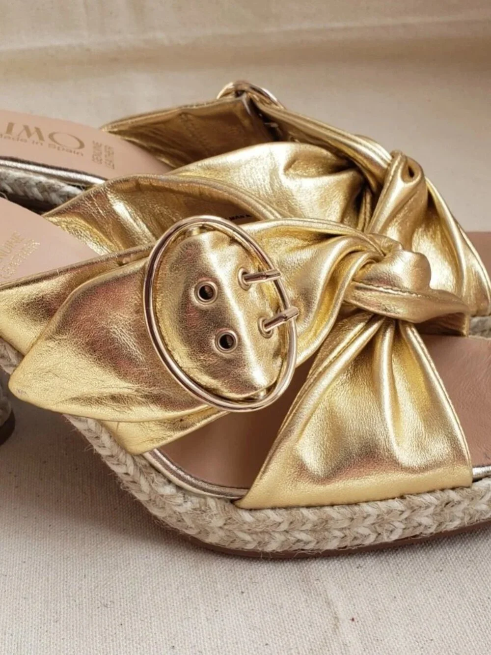 Gaimo Women's Size 8.5 Block Heel Slide Dress Gold Leather Buckle Sandals Spain